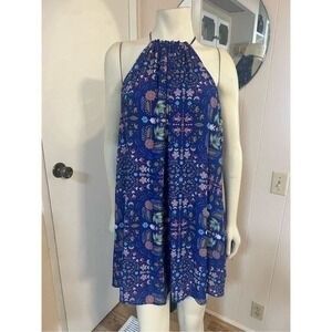 NWOT Everly Racer Back Blue Floral  Print Flowy Tunic Mini Dress S
